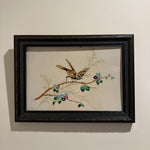 Enamel on Copper Small Framed Painting with Bird and Flower