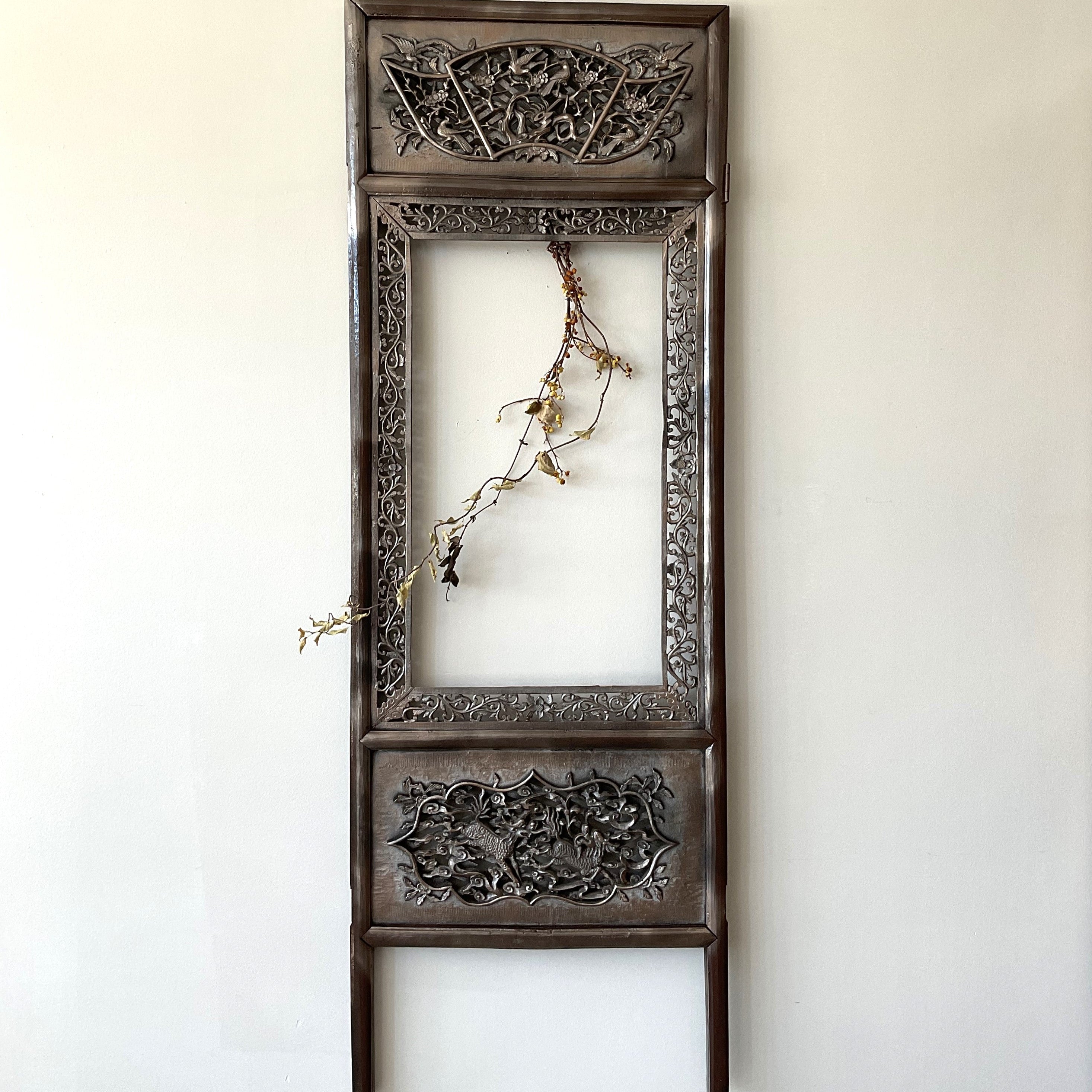 Vintage Chinese Hand-Carved Gilded Wood Wall Panel