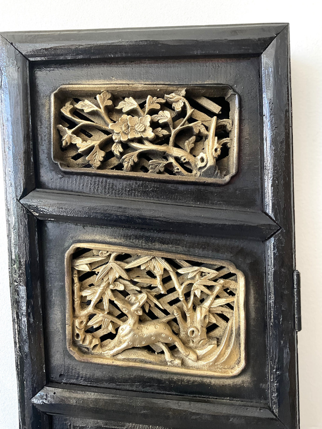 Chinese Hand Carved Wood and Gold Gilt 4-fold Screen