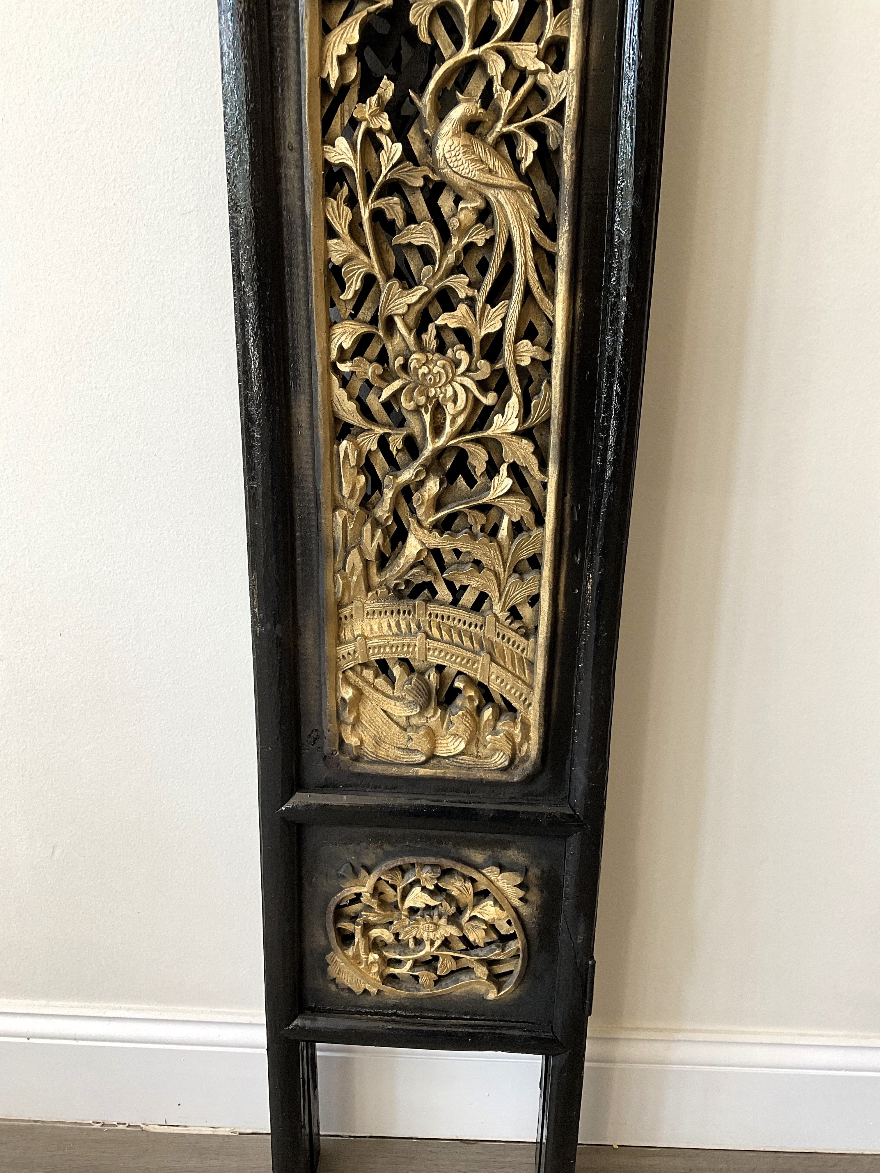 Chinese Hand Carved Wood and Gold Gilt 4-fold Screen