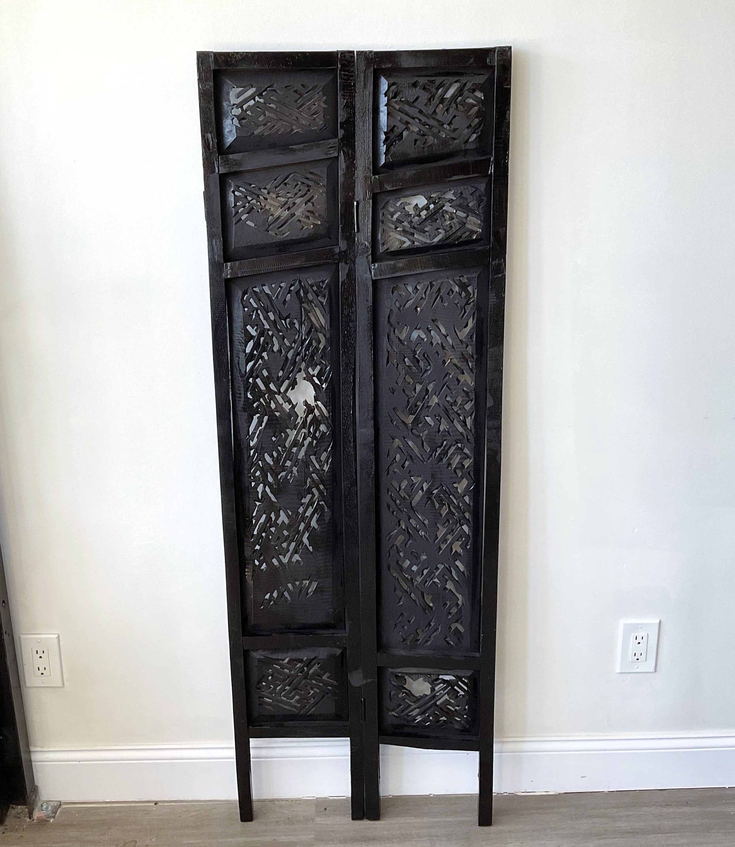 Chinese Hand Carved Wood and Gold Gilt 4-fold Screen