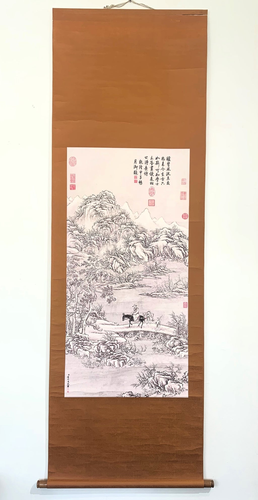 Chinese Hanging Scroll Painting of Landscaping With Figue