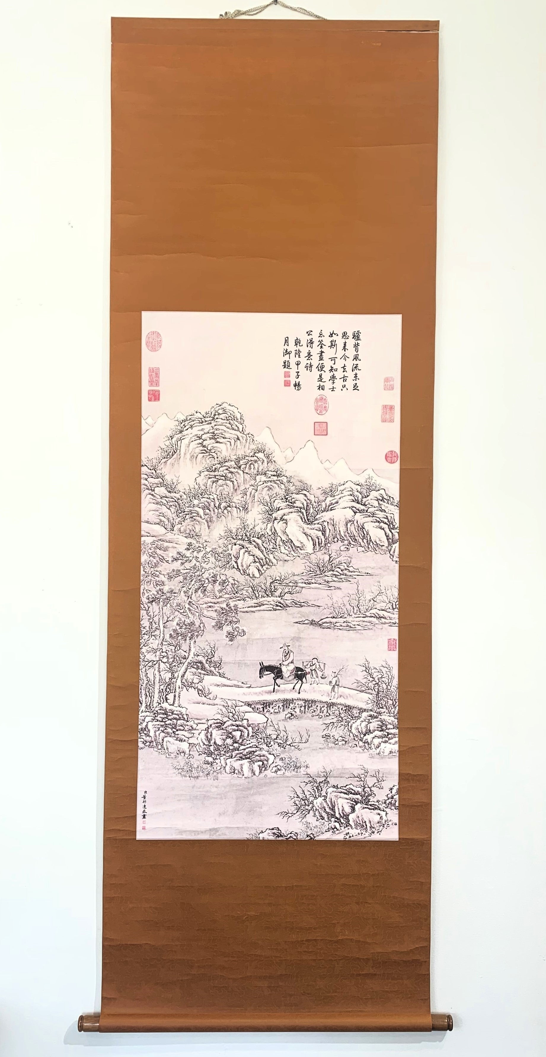 Chinese Hanging Scroll Painting of Landscaping With Figue