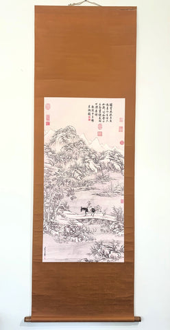 Chinese Hanging Scroll Painting of Landscaping With Figue