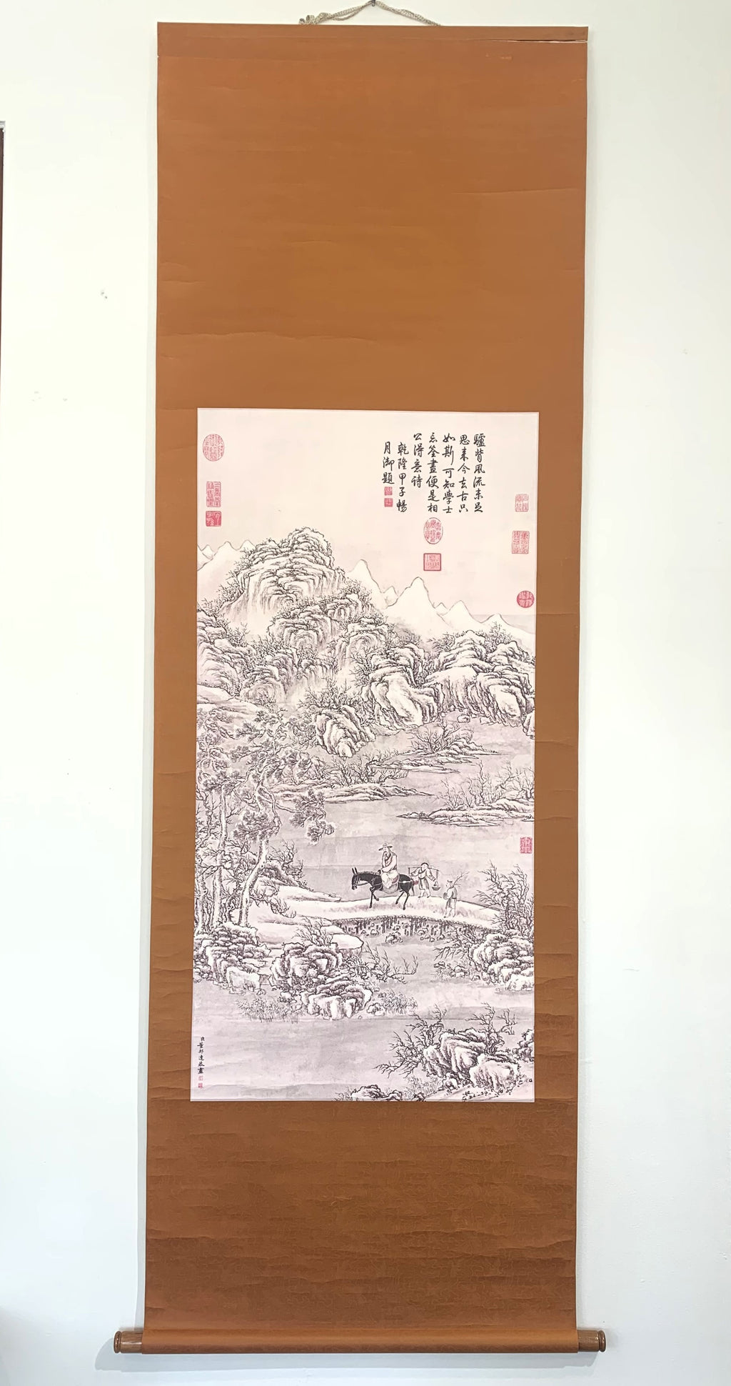Chinese Hanging Scroll Painting of Landscaping With Figue