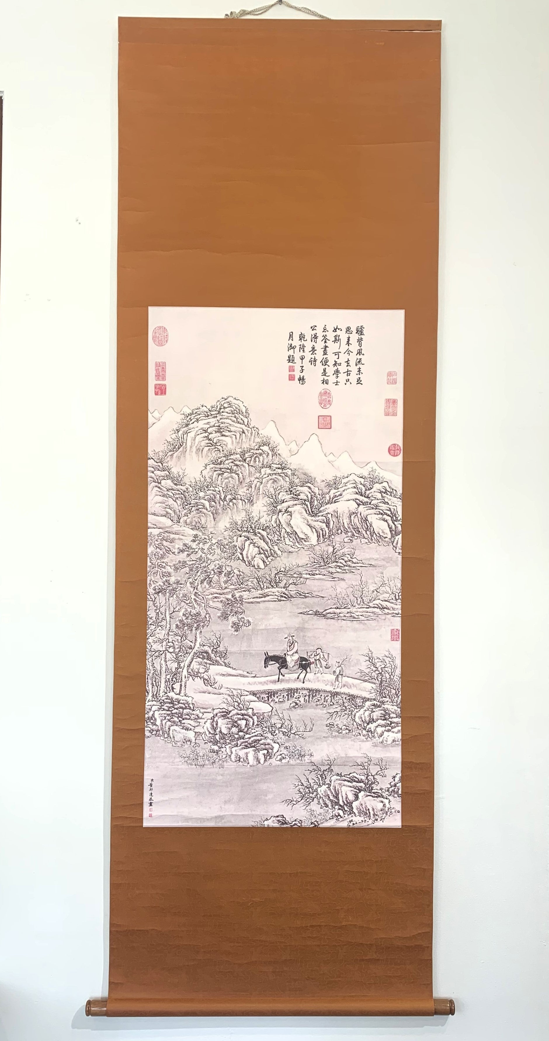 Chinese Hanging Scroll Painting of Landscaping With Figue
