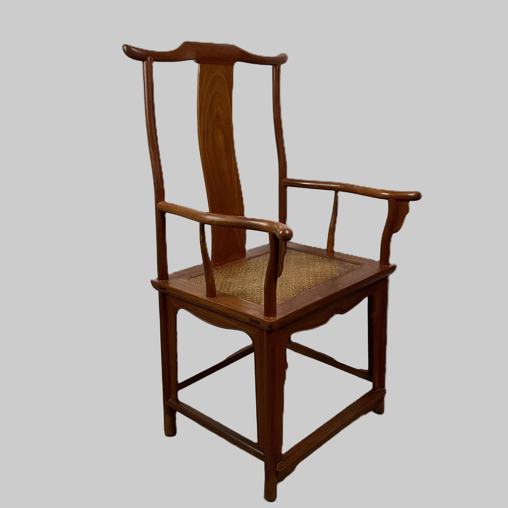 Chinese Ming Style Rosewood Armchairs with Rattan Seats