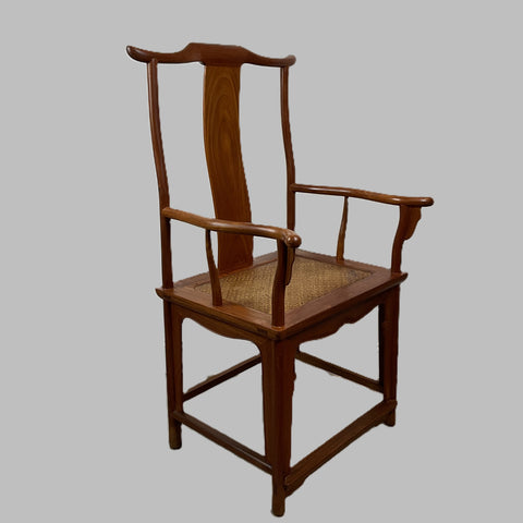 Chinese Ming Style Rosewood Armchairs with Rattan Seats