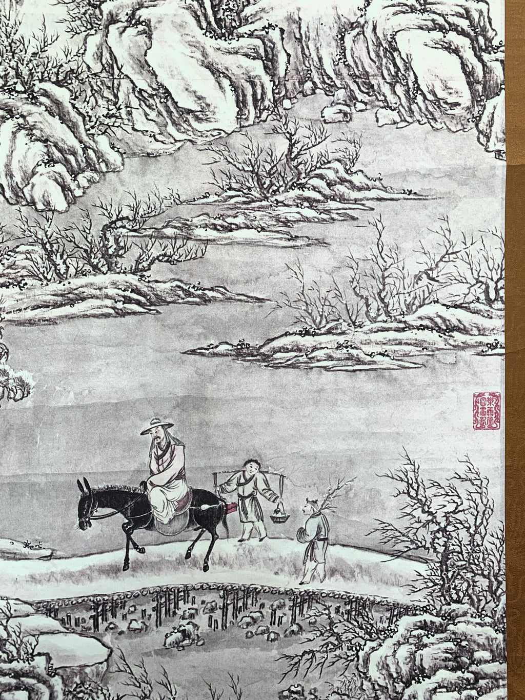 Chinese Hanging Scroll Painting of Landscaping With Figue