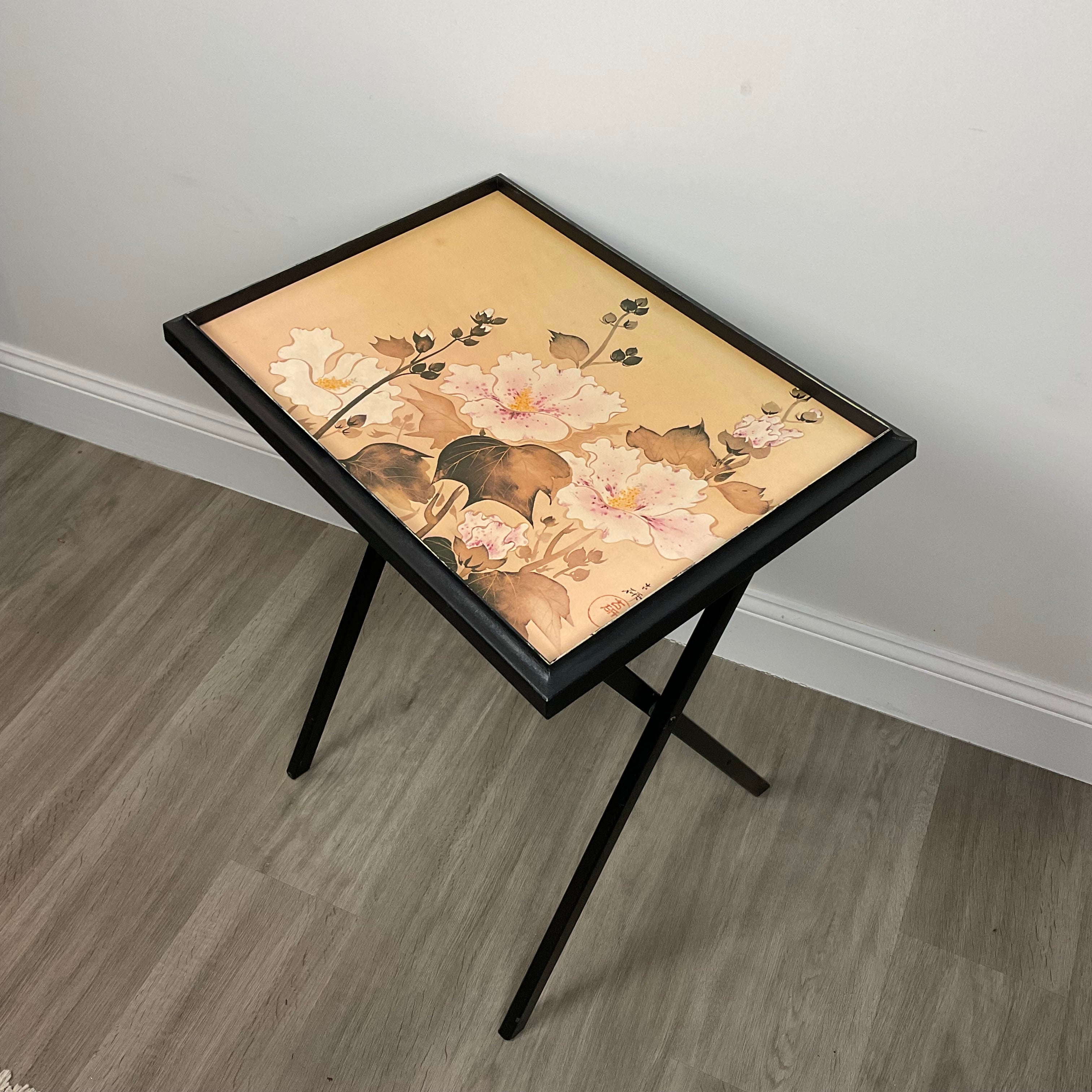 Vintage Two Floral TV Trays With Legs Floral Folding Tables Floral With Leg Stand