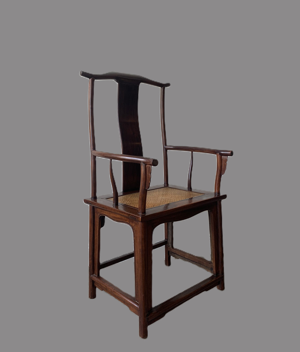 Pair of Chinese Ming Dynasty Rosewood Armchairs with Rattan Seats