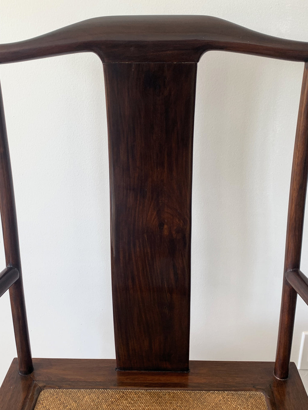 Pair of Chinese Ming Dynasty Rosewood Armchairs with Rattan Seats