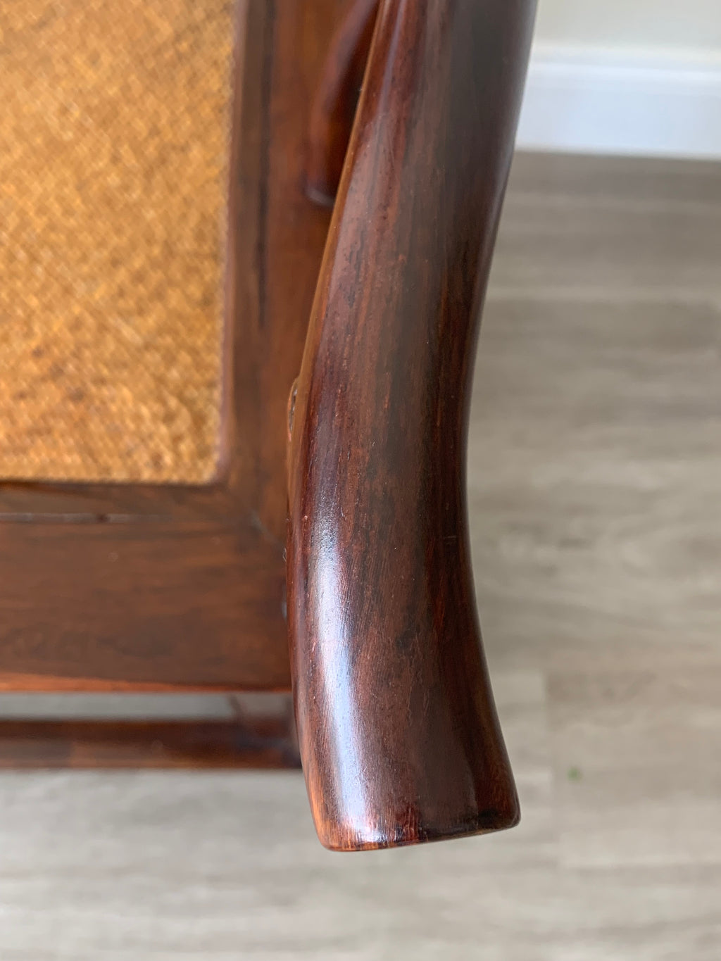 Pair of Chinese Ming Dynasty Rosewood Armchairs with Rattan Seats