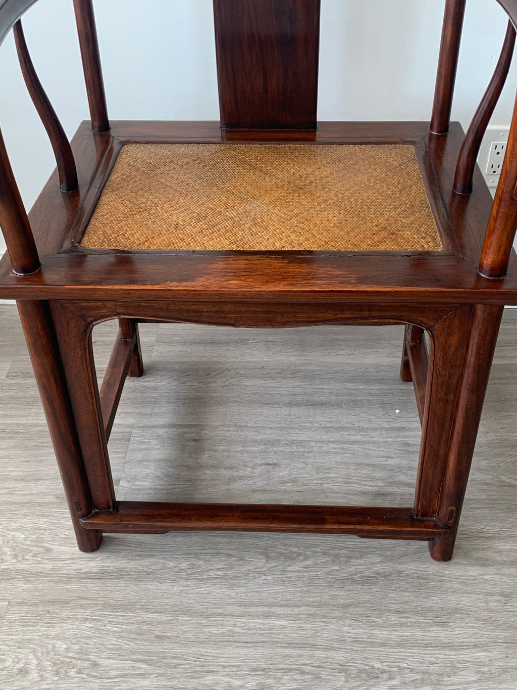 Pair of Chinese Ming Dynasty Rosewood Armchairs with Rattan Seats