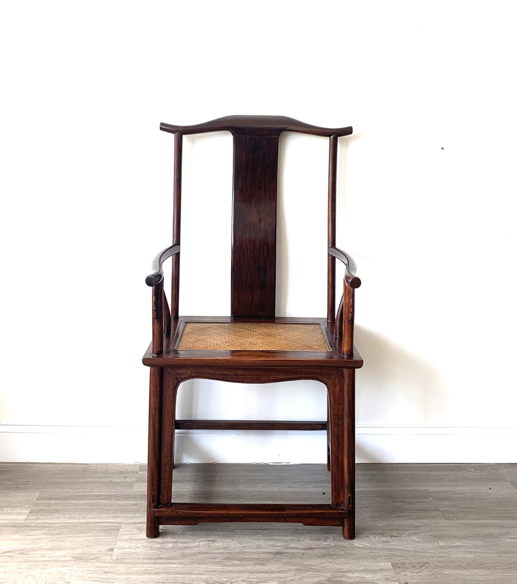 Pair of Chinese Ming Dynasty Rosewood Armchairs with Rattan Seats