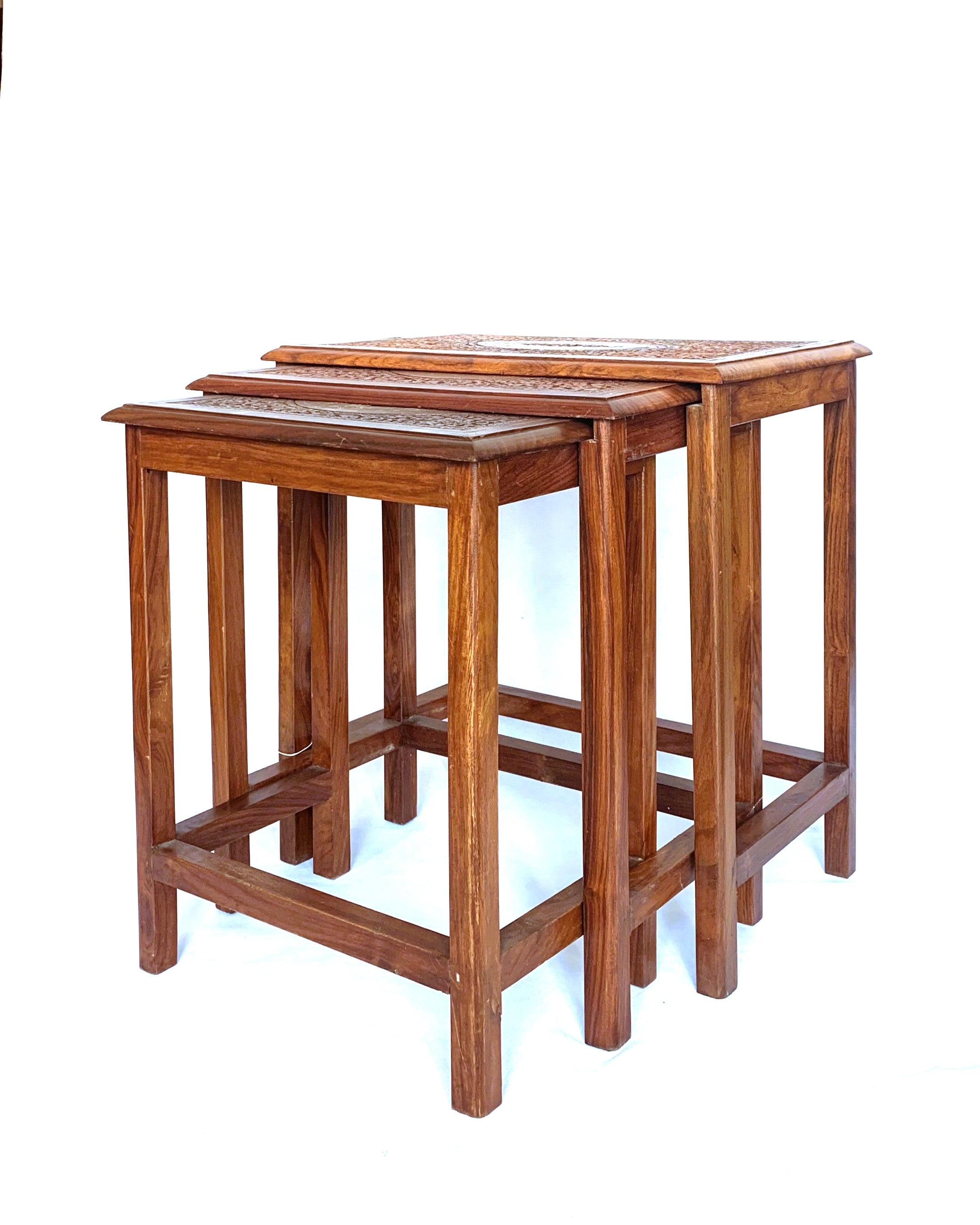 Vintage Hardwood Side Table Set