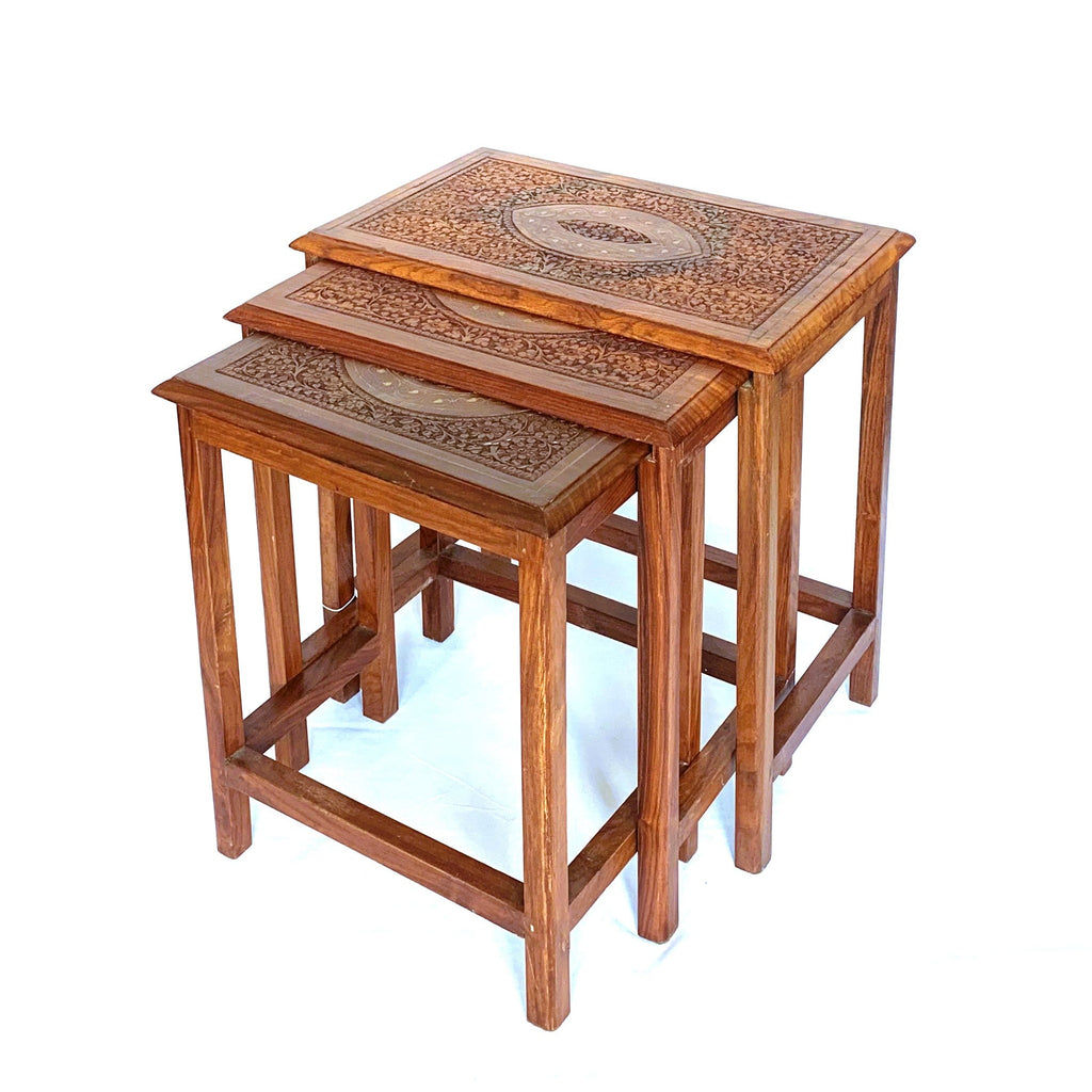 Vintage Hardwood Side Table Set