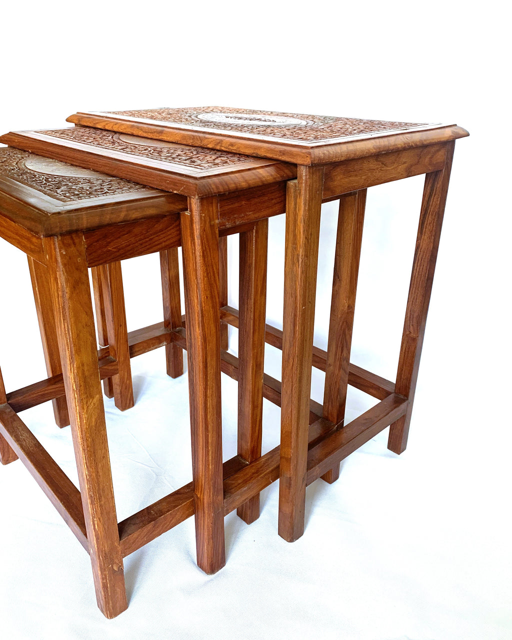 Vintage Hardwood Side Table Set