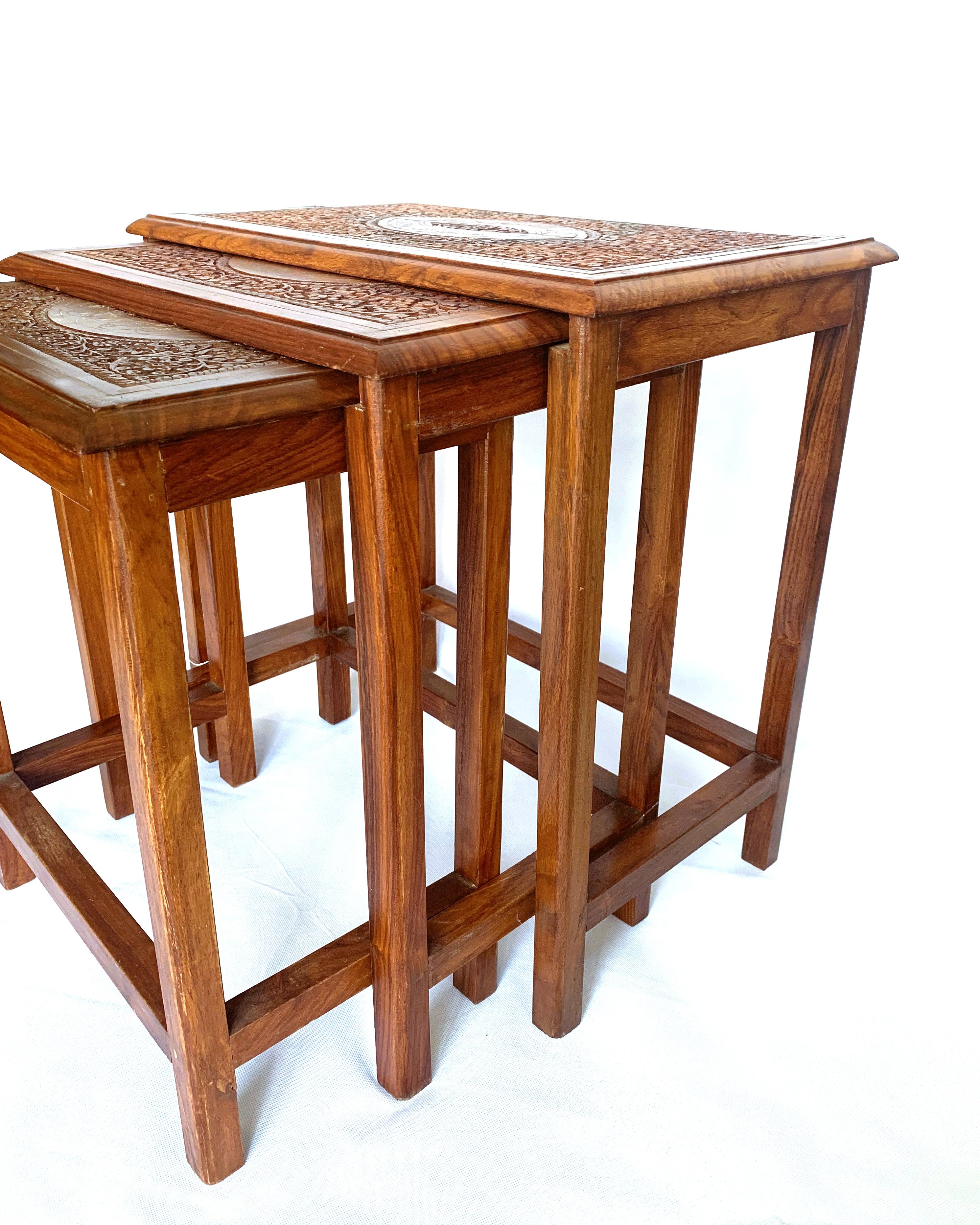 Vintage Hardwood Side Table Set