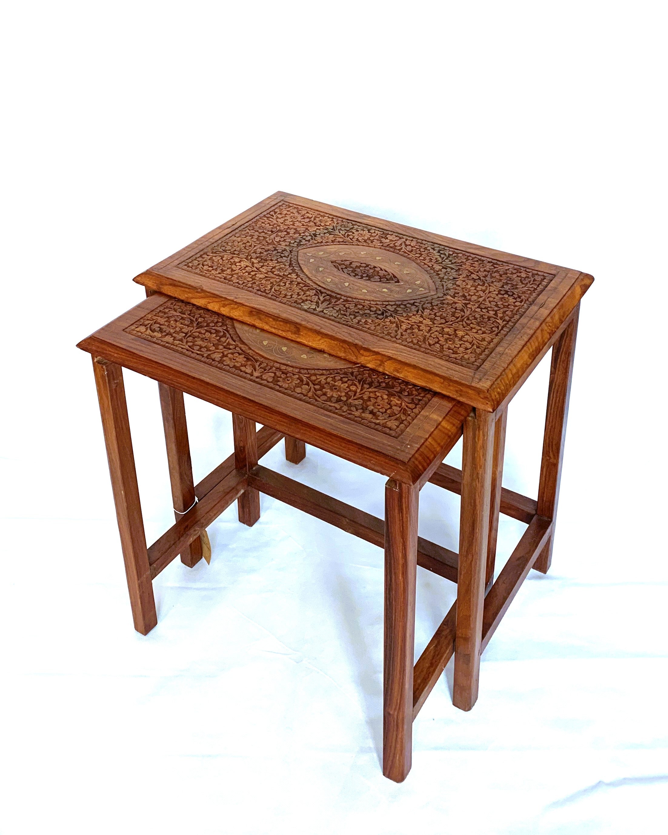 Vintage Hardwood Side Table Set