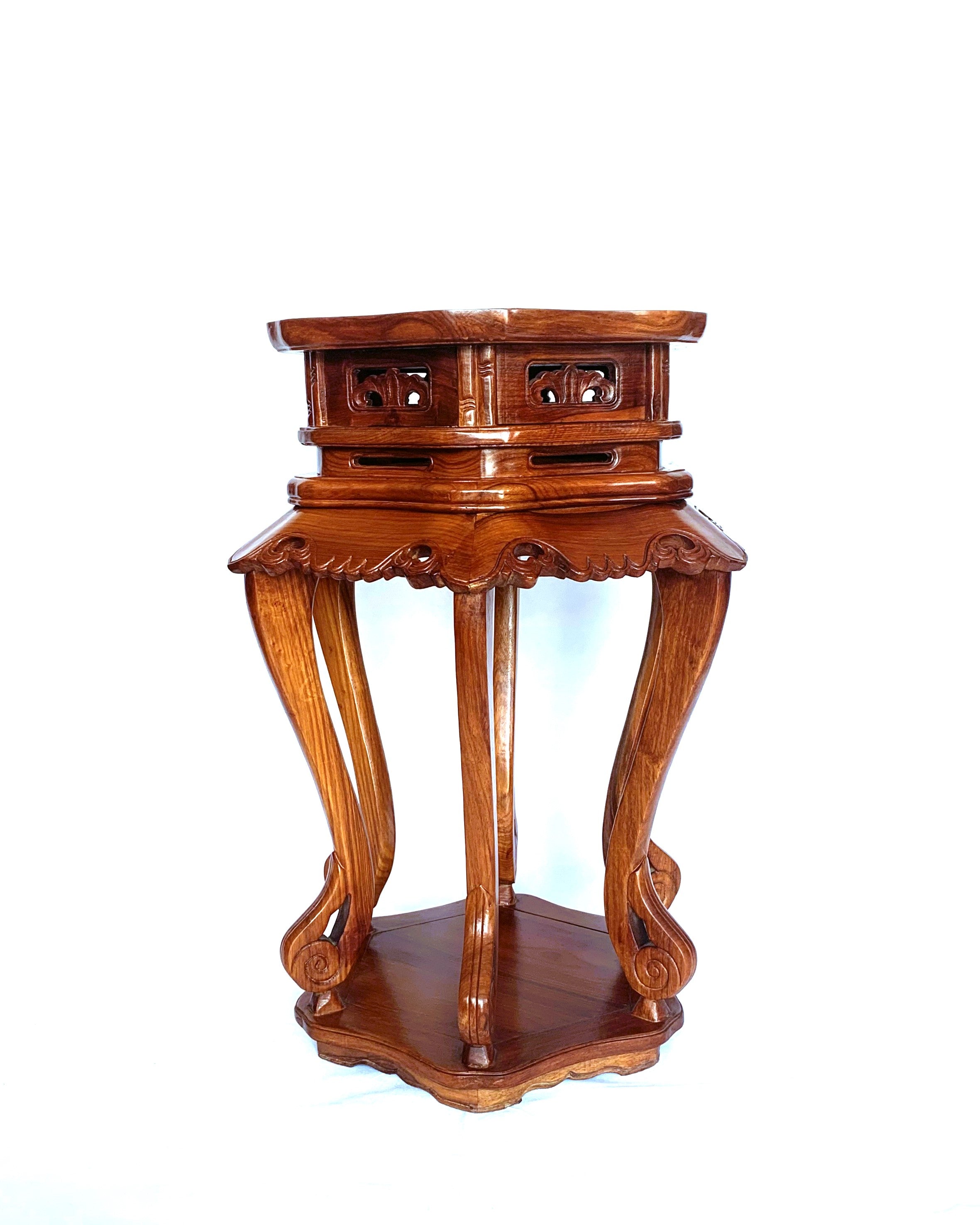 A Pair Of Oriental Chinese Carved Rosewood Plant Stand