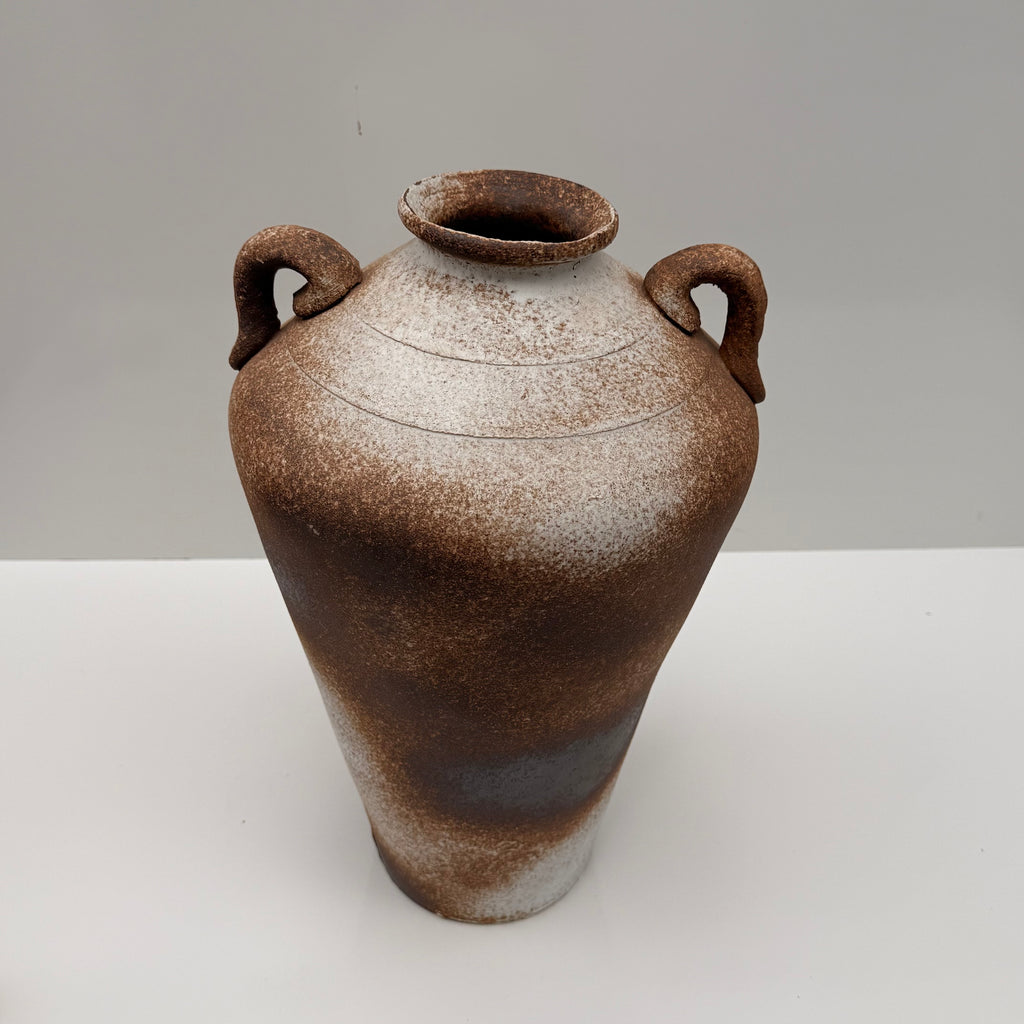 16” Contemporary Contemporary Ceramic Vase  with Sculptural Handles and Textured Earth-Tone Glaze