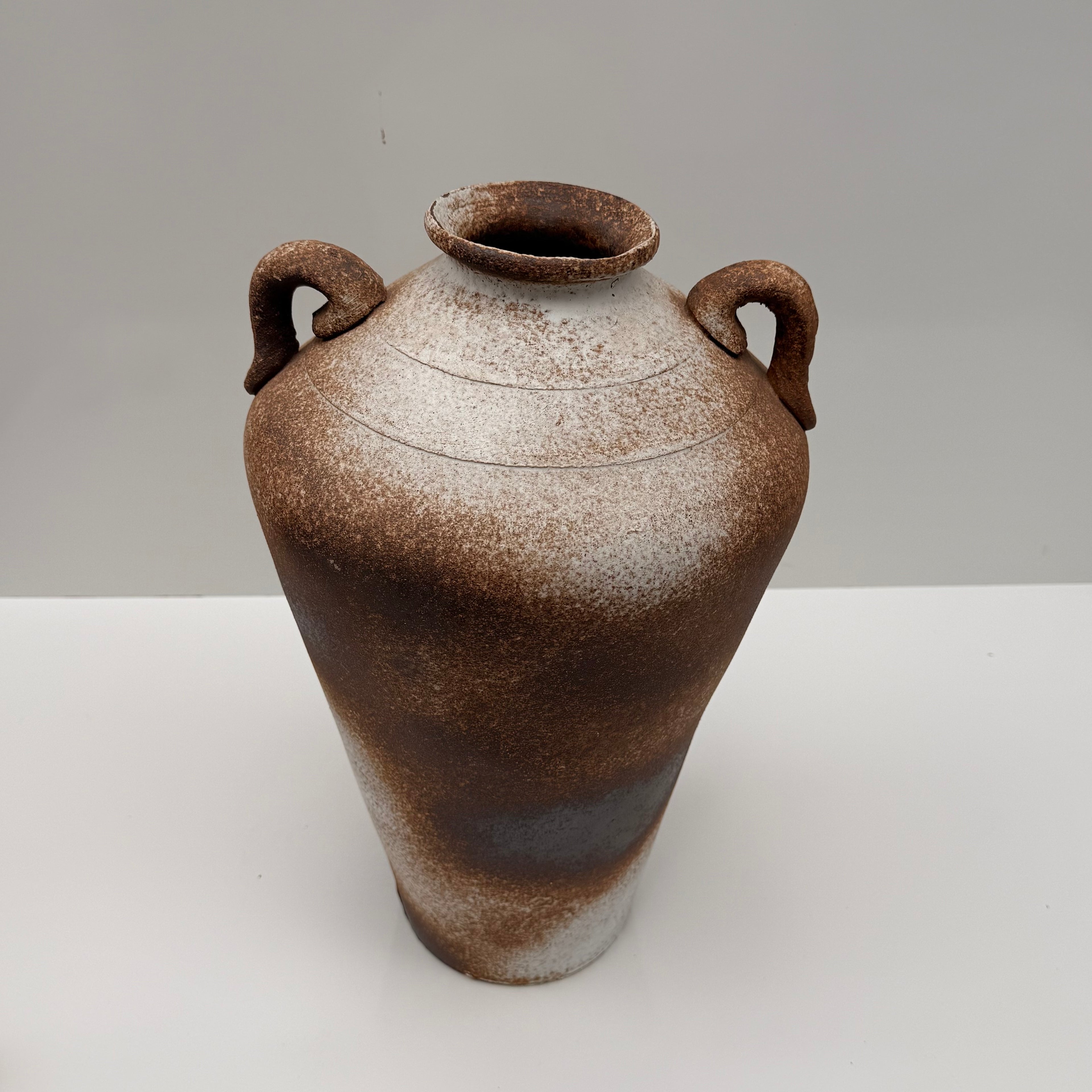 16” Contemporary Contemporary Ceramic Vase  with Sculptural Handles and Textured Earth-Tone Glaze