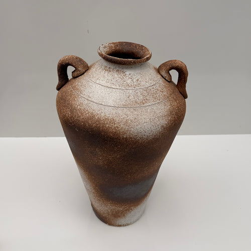 16” Contemporary Contemporary Ceramic Vase  with Sculptural Handles and Textured Earth-Tone Glaze