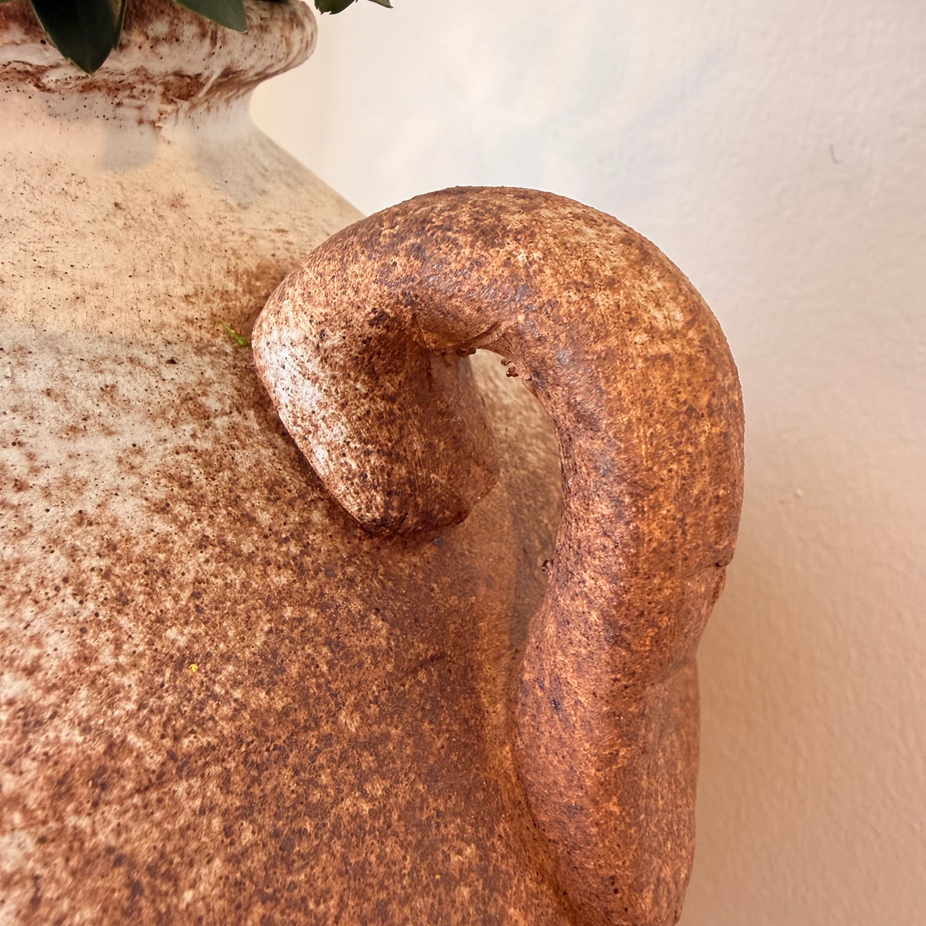 16” Contemporary Contemporary Ceramic Vase  with Sculptural Handles and Textured Earth-Tone Glaze