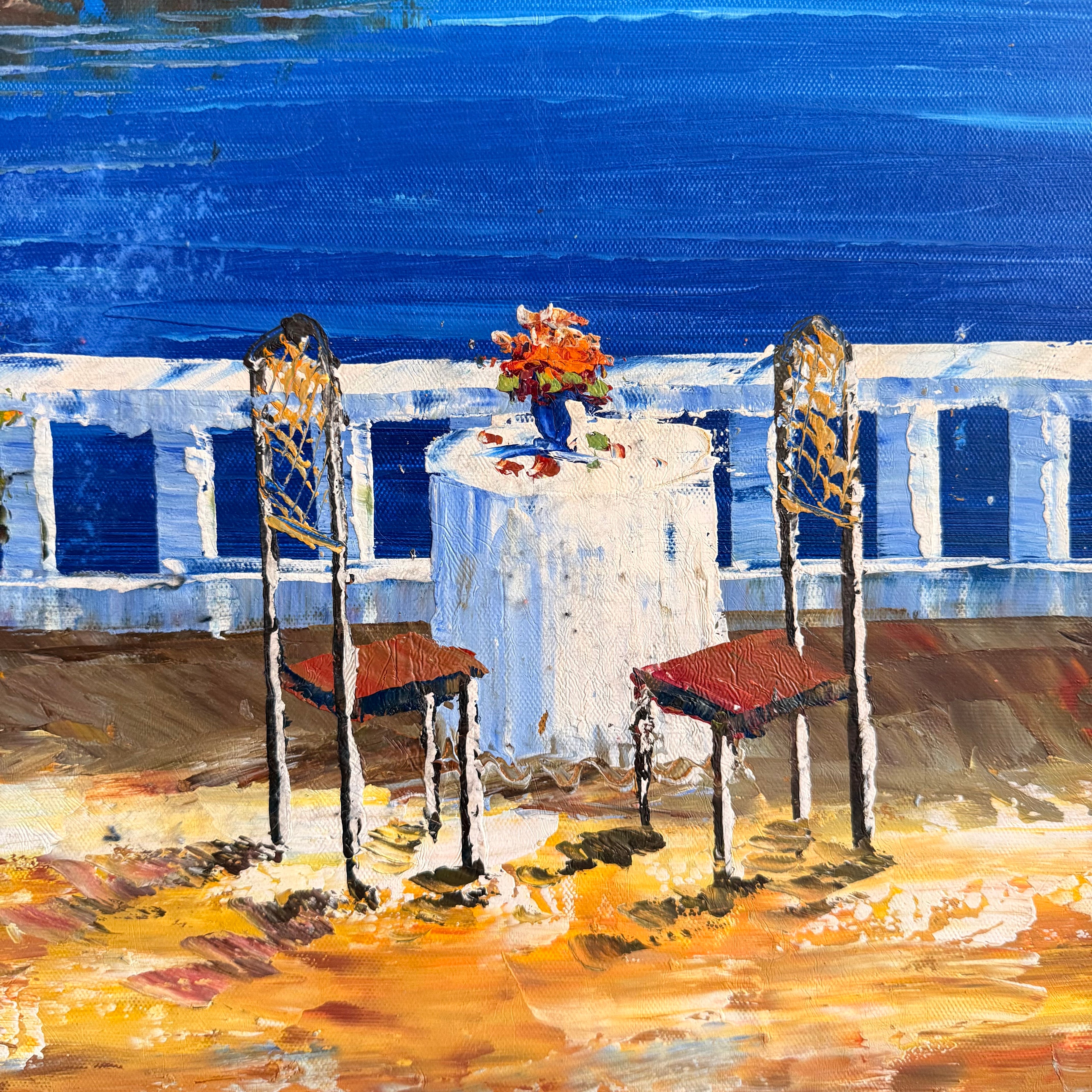 Mediterranean Coastal Village Oil Painting Seascape Landscape 41''x29''