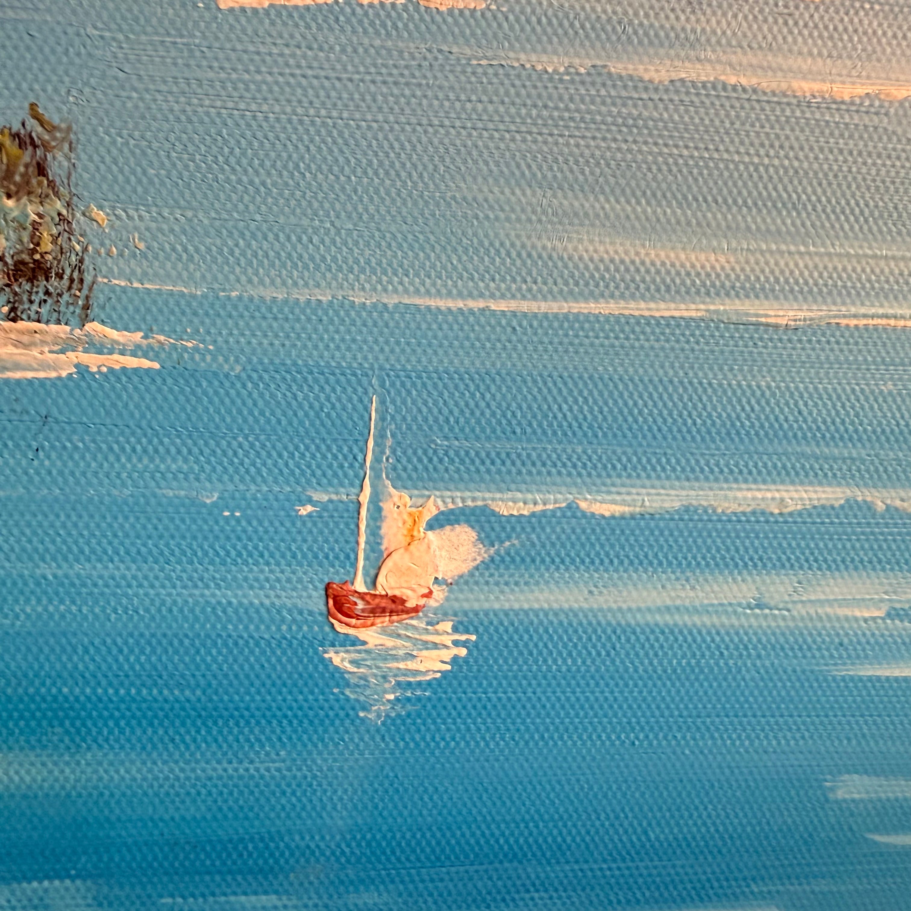Mediterranean Coastal Village Oil Painting Seascape Landscape 41''x29''