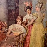 Large Vintage European Salon Scene Framed Wall Art | Ornate Gold Frame Classical Interior Print 55” x 31”