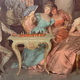 Large Vintage European Salon Scene Framed Wall Art | Ornate Gold Frame Classical Interior Print 55” x 31”