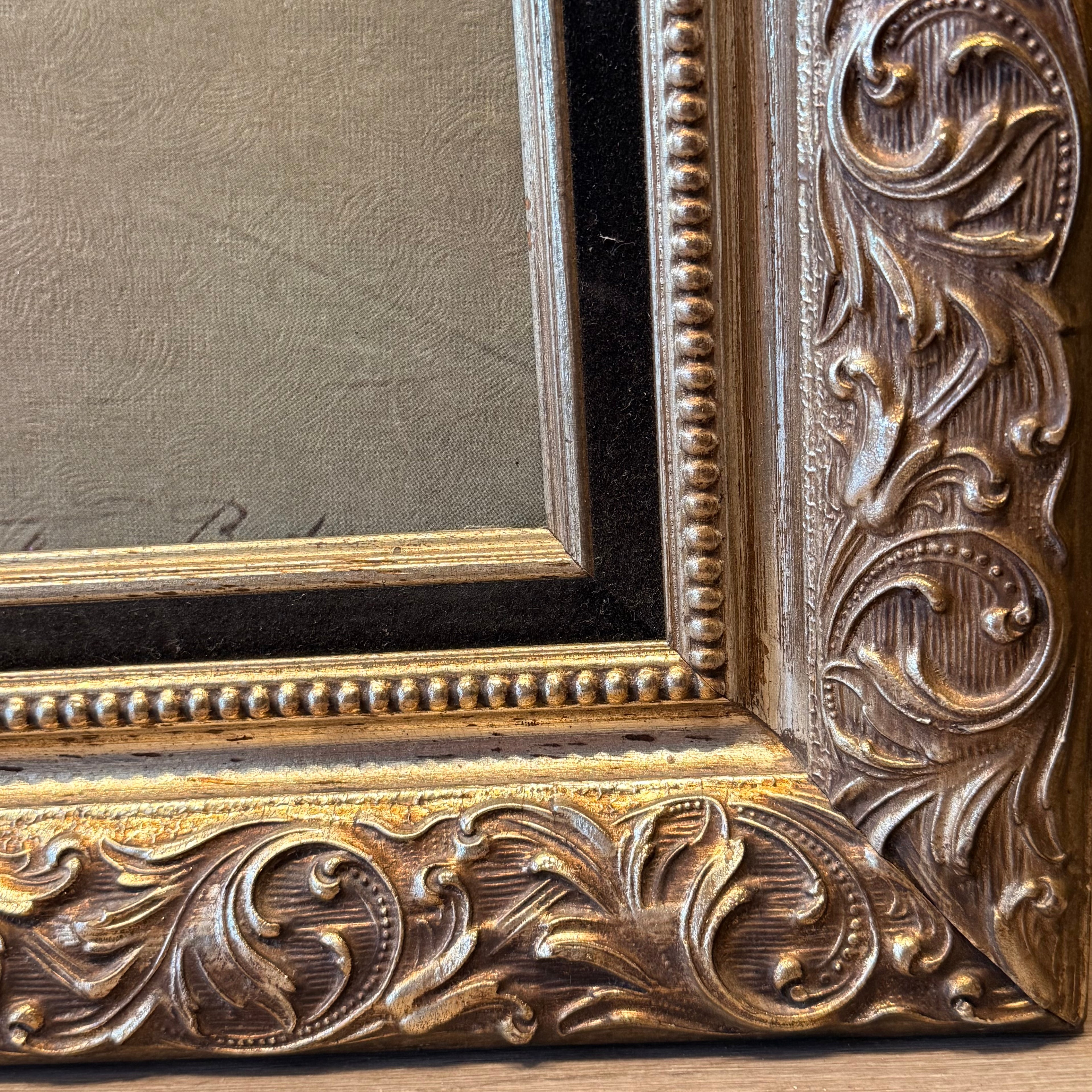 Large Vintage European Salon Scene Framed Wall Art | Ornate Gold Frame Classical Interior Print 55” x 31”