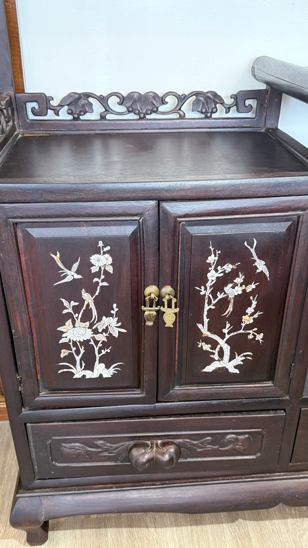 Carved Rosewood Chinese Etagere with Mother-of-Pearl Inlay
