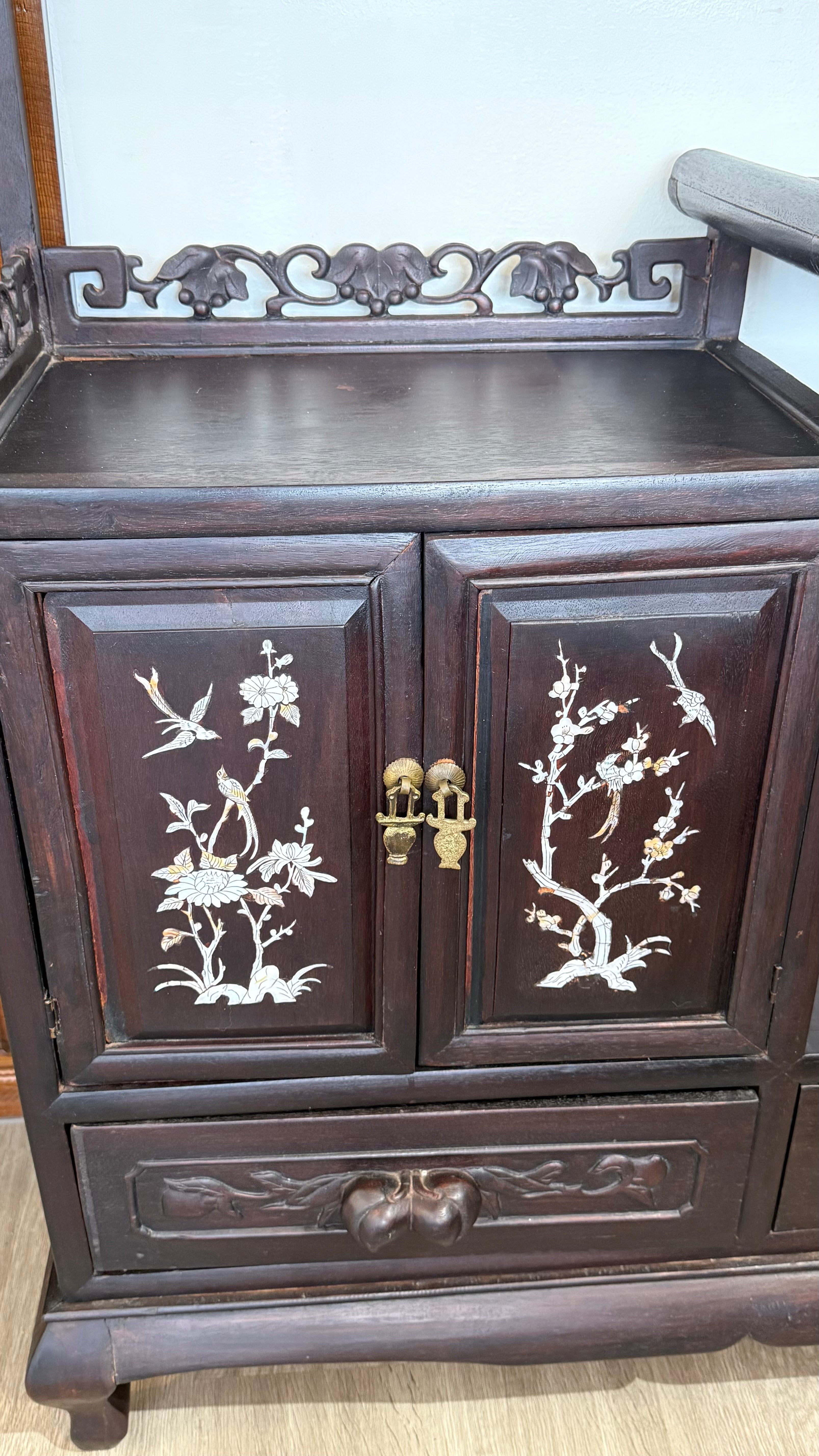 Carved Rosewood Chinese Etagere with Mother-of-Pearl Inlay