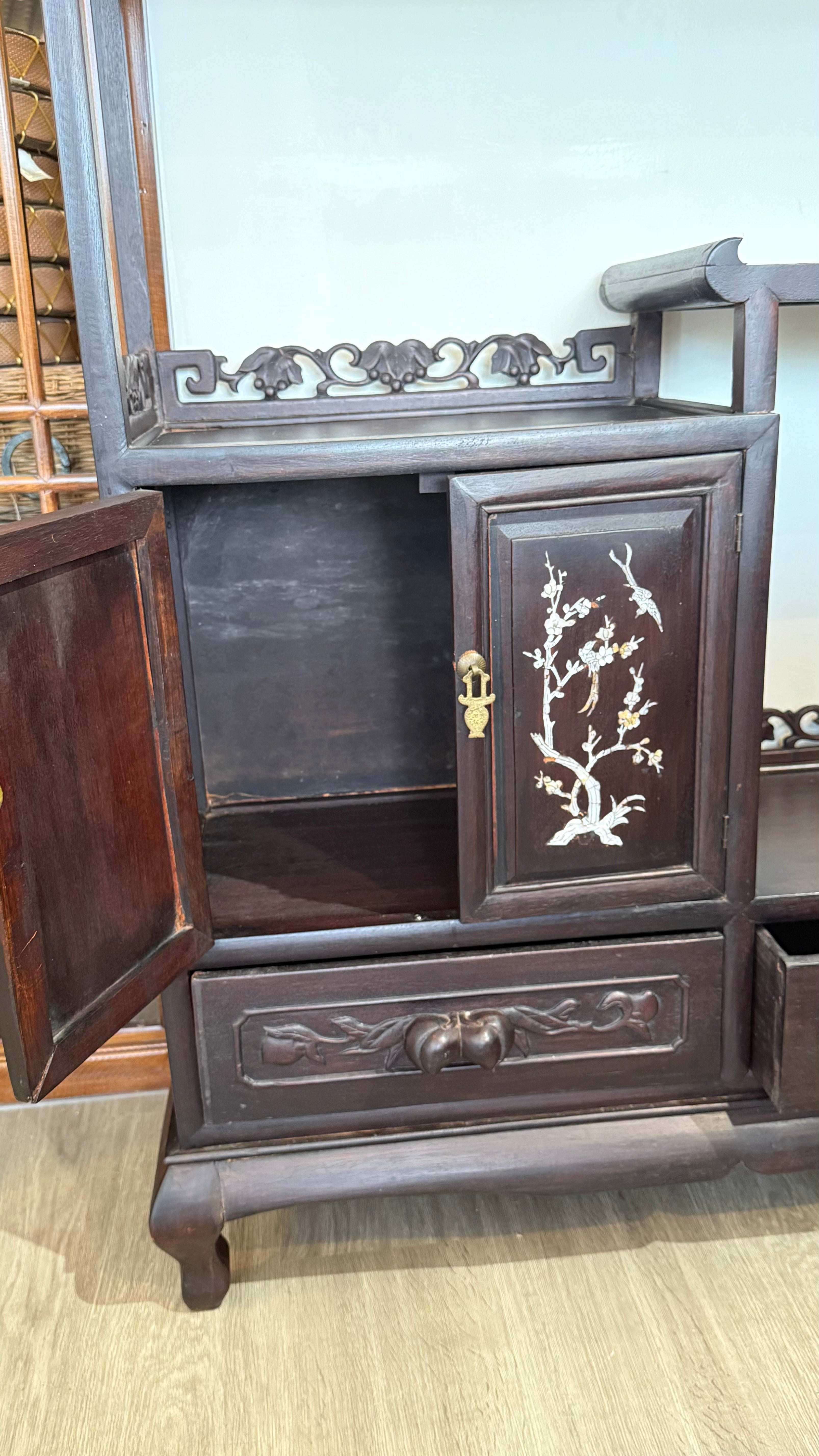 Carved Rosewood Chinese Etagere with Mother-of-Pearl Inlay
