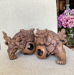 Pair of hand carved Wooden Foo Dogs Lion dogs Guardian Lion