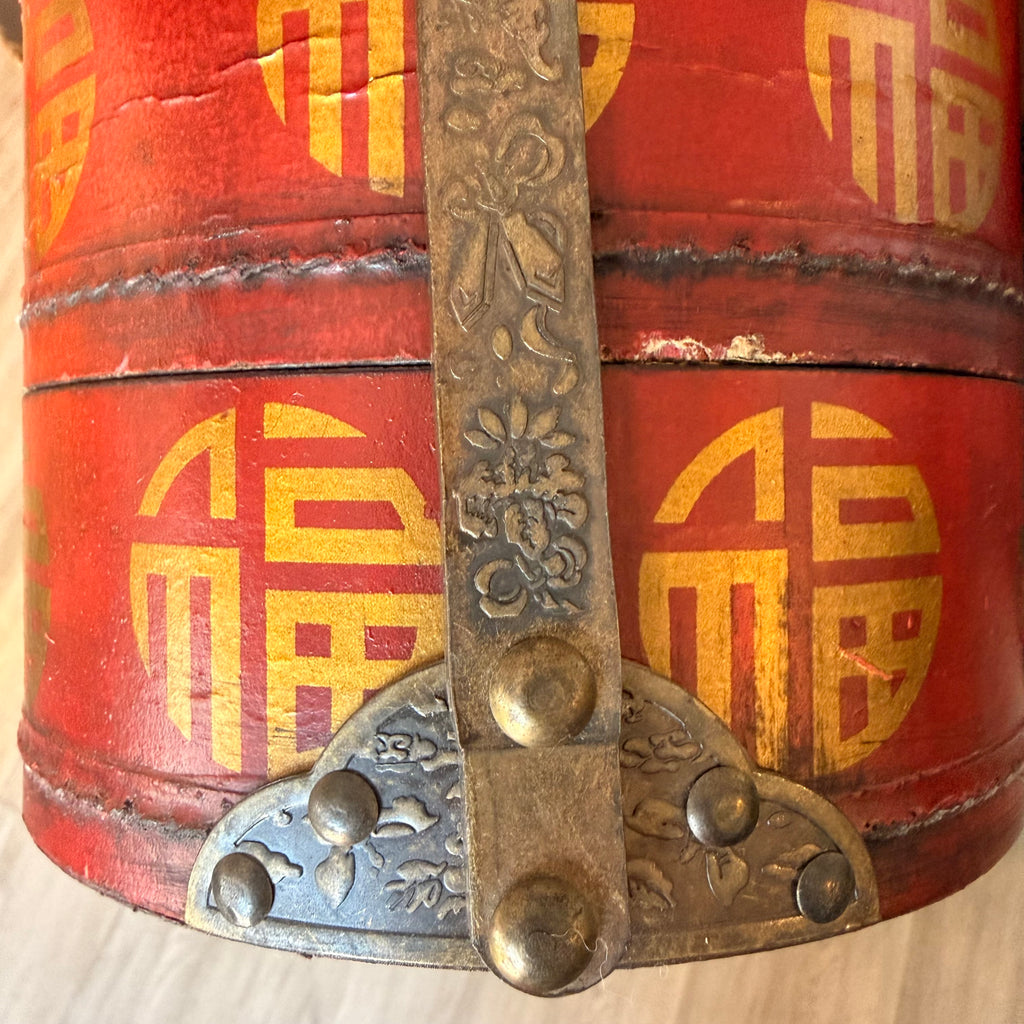 Chinese Wedding Basket with Bronze Handle, Dragon & Phoenix Decoration