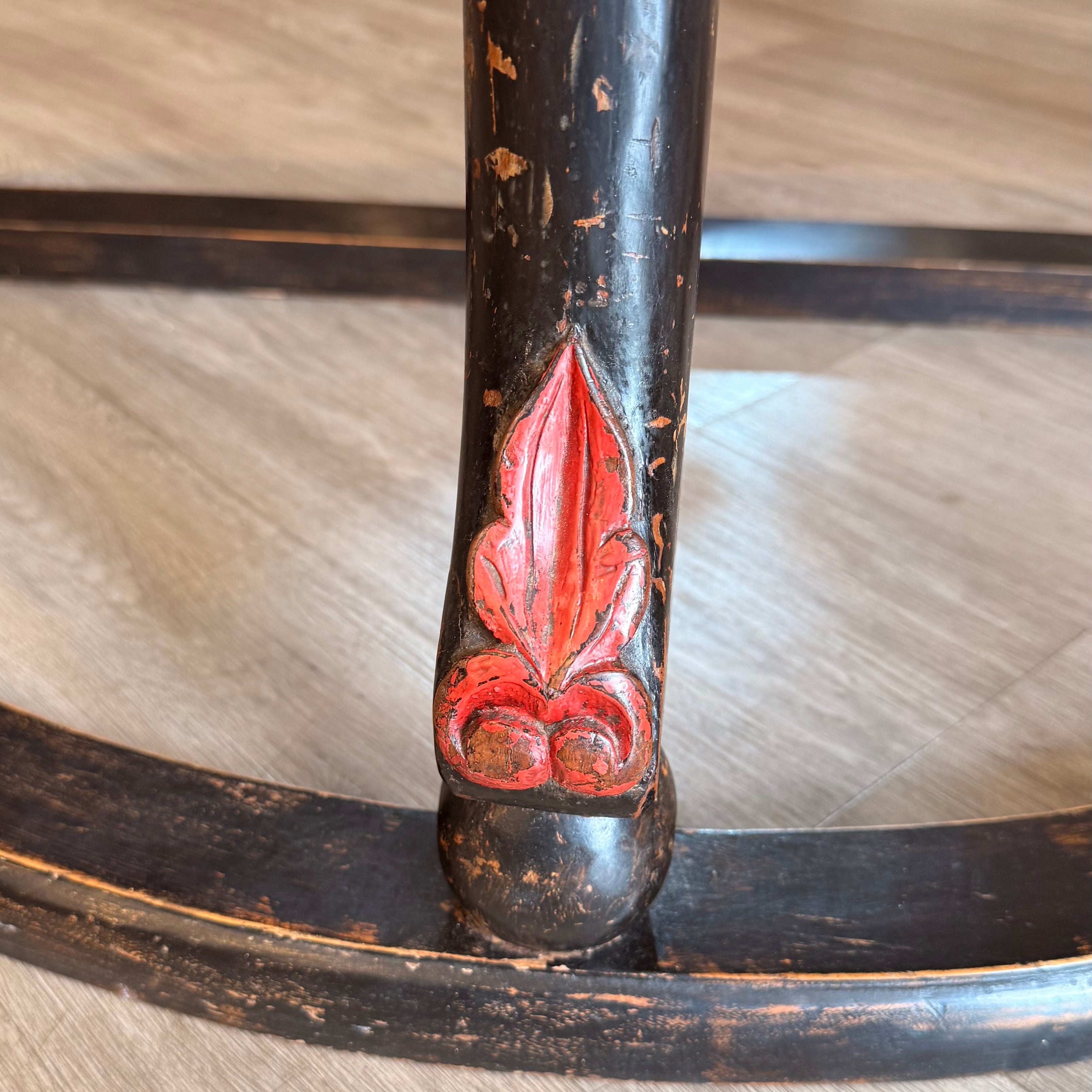 Pair of Vintage Chinese Black Lacquer Demi-Lune Tables