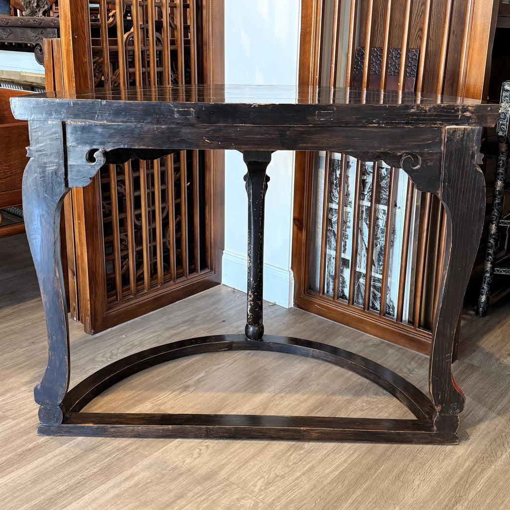 Pair of Vintage Chinese Black Lacquer Demi-Lune Tables