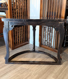 Pair of Vintage Chinese Black Lacquer Demi-Lune Tables