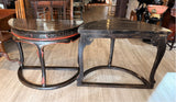 Pair of Vintage Chinese Black Lacquer Demi-Lune Tables