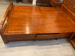 Rosewood Queen Size Chinese Platform Bed with Drawers and Two Night Stand