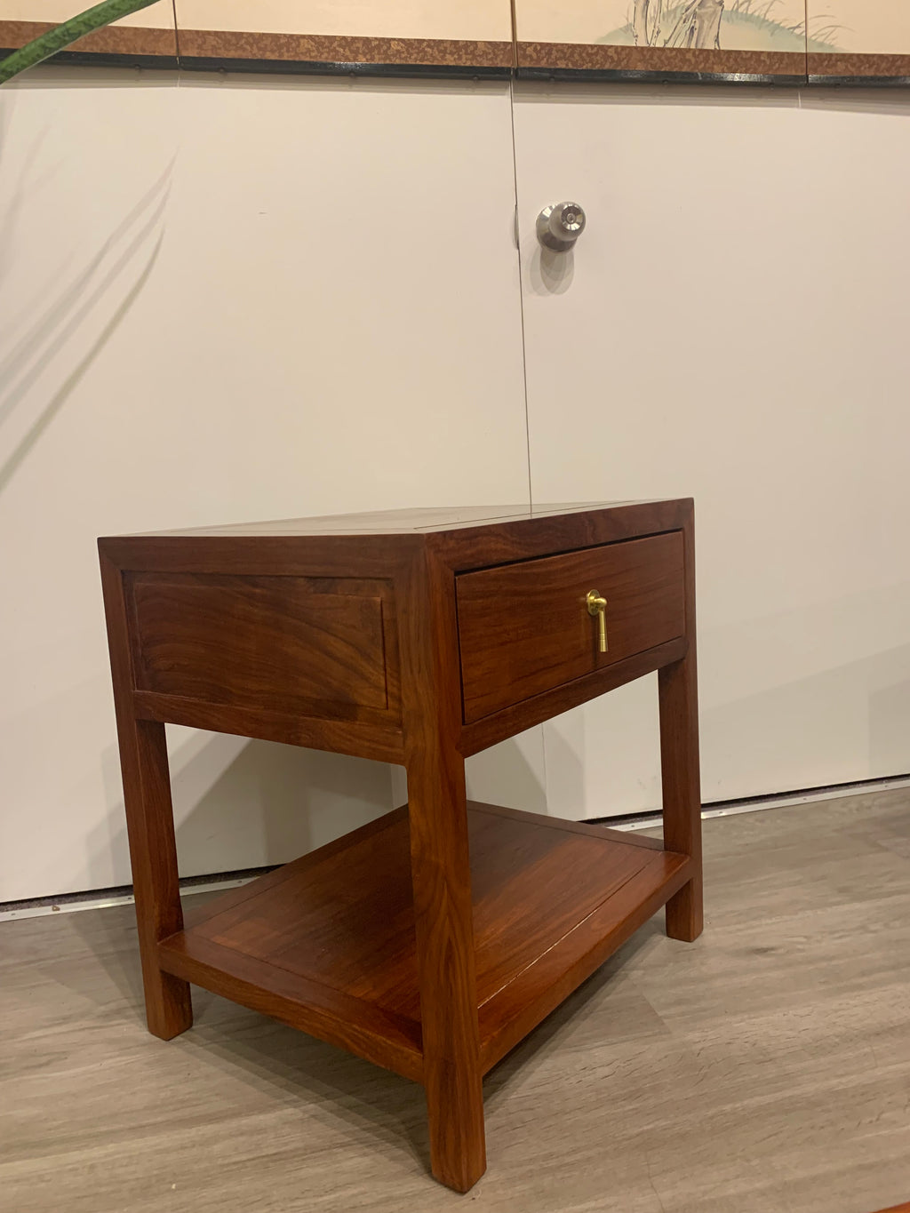 Rosewood Queen Size Chinese Platform Bed with Drawers and Two Night Stand