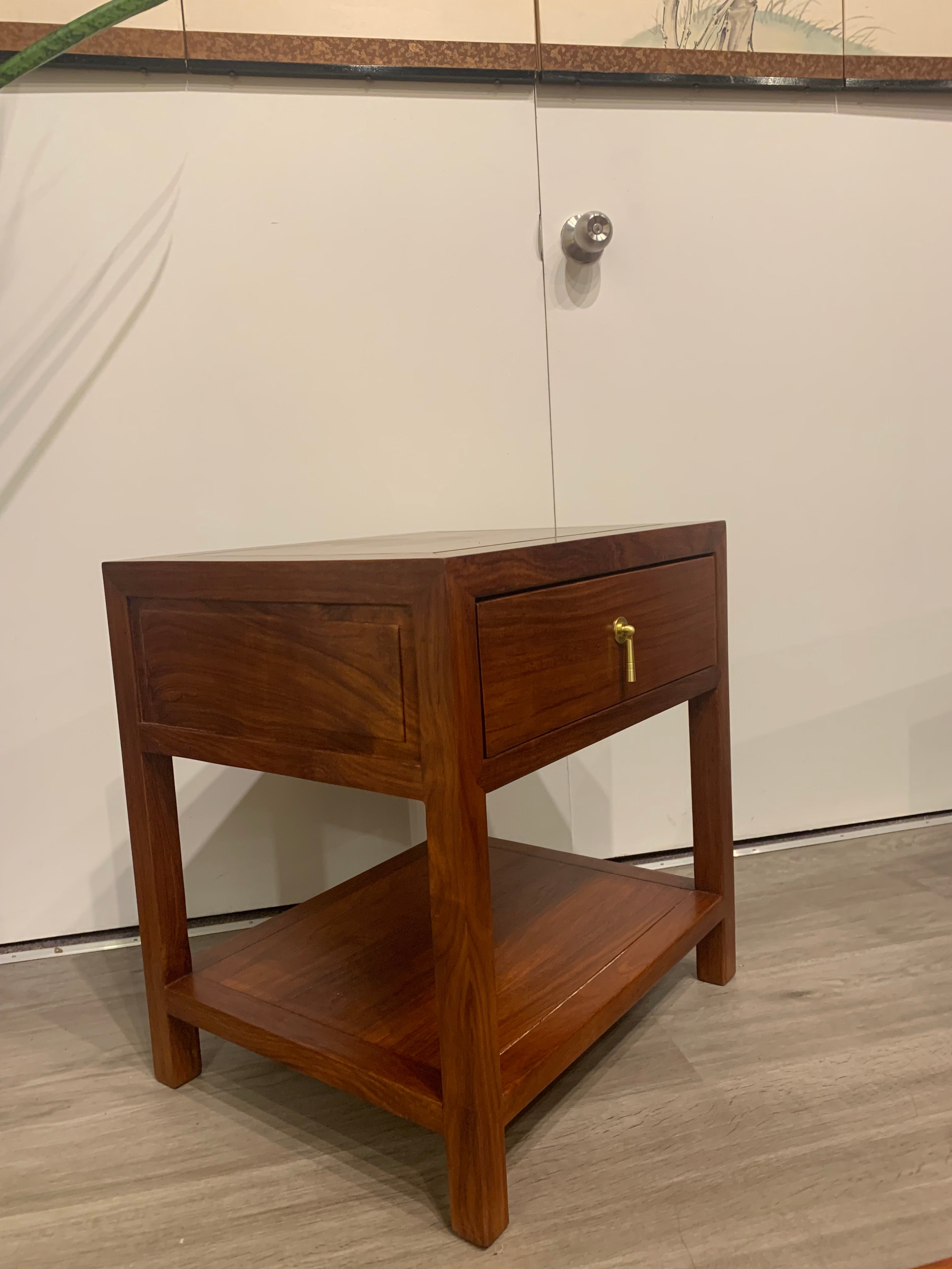 Rosewood Queen Size Chinese Platform Bed with Drawers and Two Night Stand