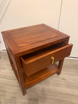 Rosewood Queen Size Chinese Platform Bed with Drawers and Two Night Stand