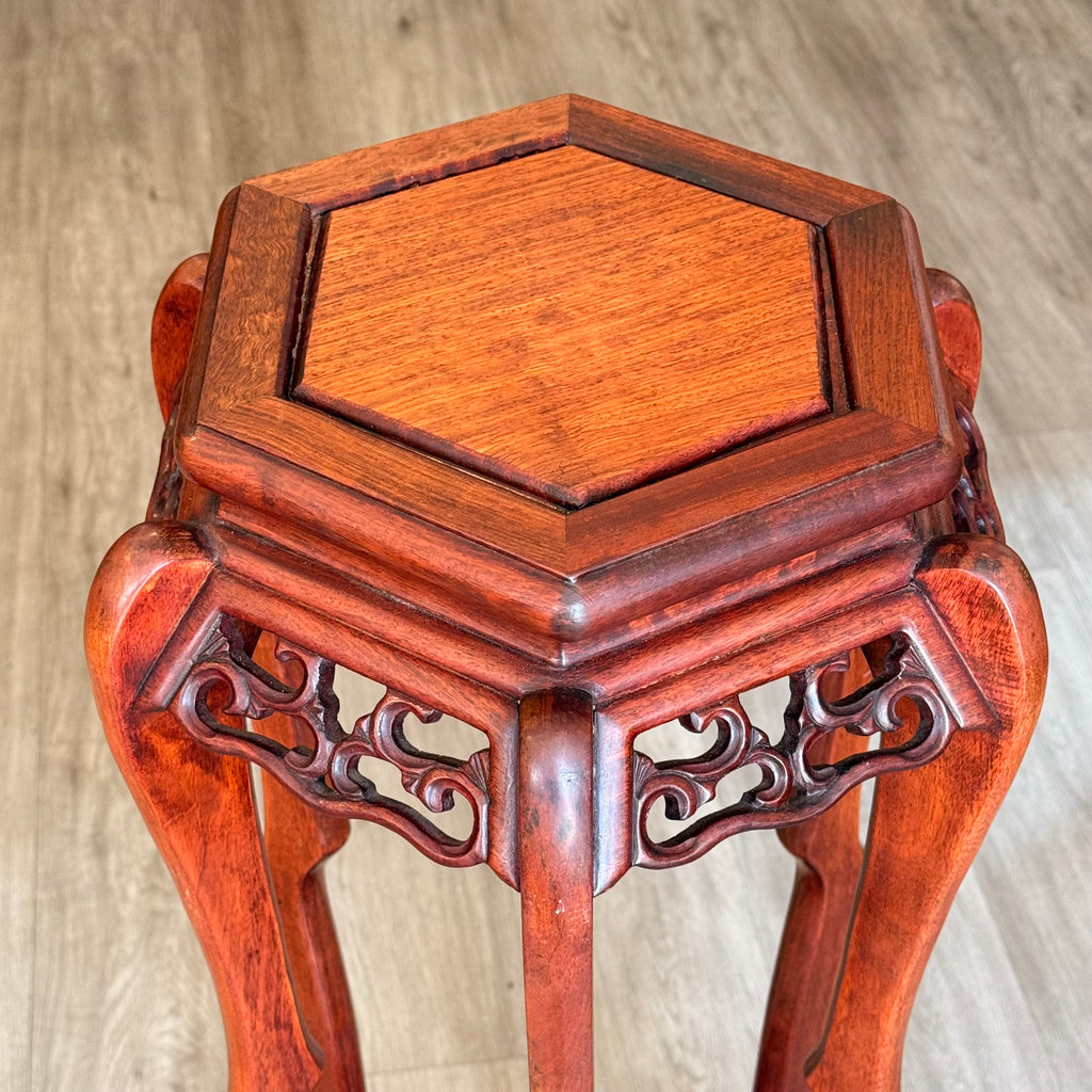 Vintage Chinese Carved Rosewood Plant Stand / Pedestal