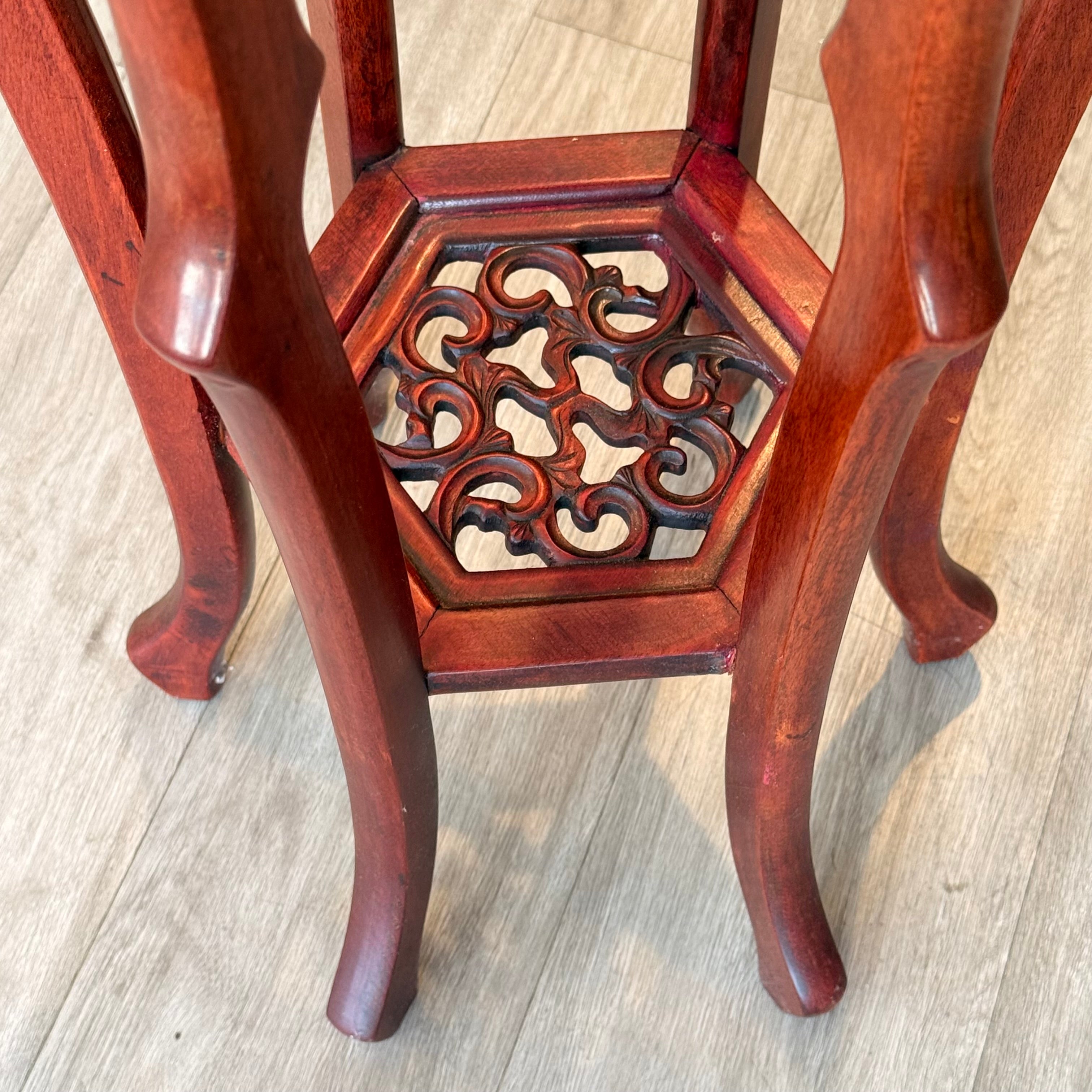 Vintage Chinese Carved Rosewood Plant Stand / Pedestal