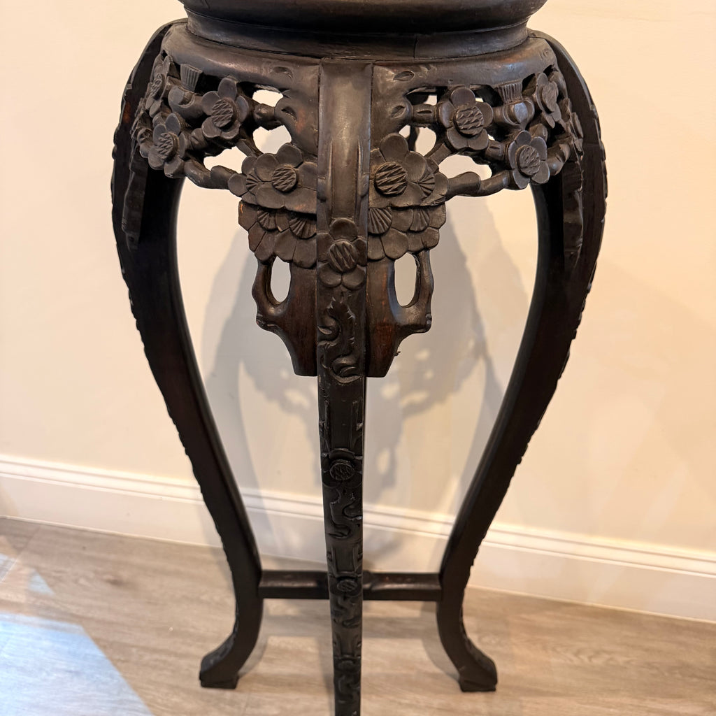 Vintage Carved Pedestal with Rose Marble Inset